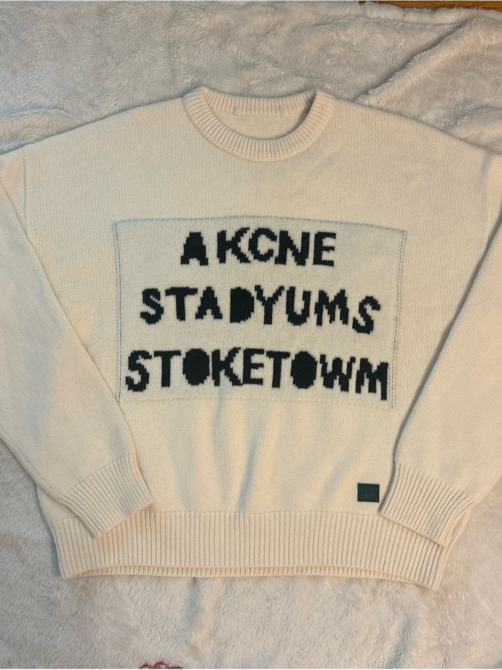 Acne Cream Crewneck Sweater with Black Logo Panel